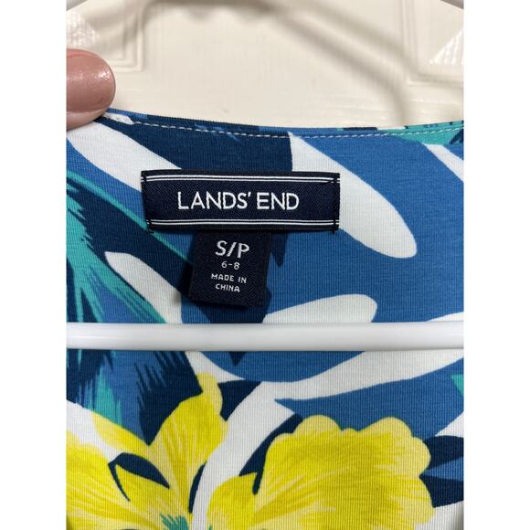 Lands End Floral Wrap Front Stretch Sleeveless Casual Dress Tropical Vacation - Picture 2 of 8